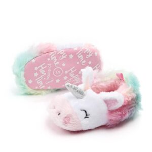 Chaussons en peluche licorne arc-en-ciel pour bébé fille, cadeau idéal pour les 0-18 ans