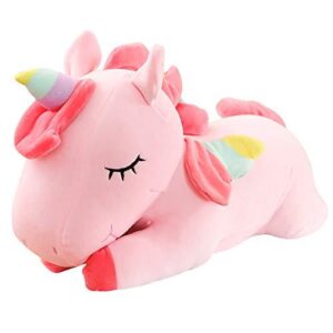 Oreiller en peluche licorne - Oreiller en peluche licorne pour enfants - Peluche licorne mignonne - Peluche licorne douce et confortable - Sans danger pour les enfants - Cadeau parfait pour les enfants - Rose 12 pouces