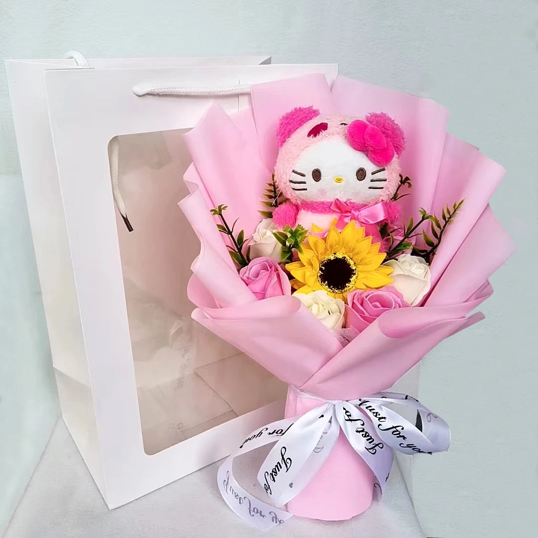 Hello Kitty Plush Bouquet Anime My Melody Kuromi Plush Toy Cinnamoroll Rose Sunflower Flower Valentine's Day Birthday Gifts – Image 10