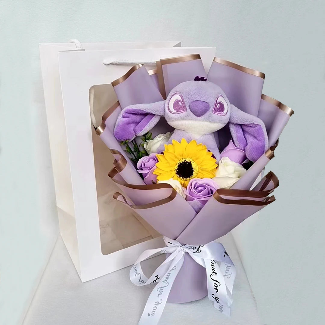 Peluche Lilo Stitch avec bouquet de fleurs Rose Savon – Image 2
