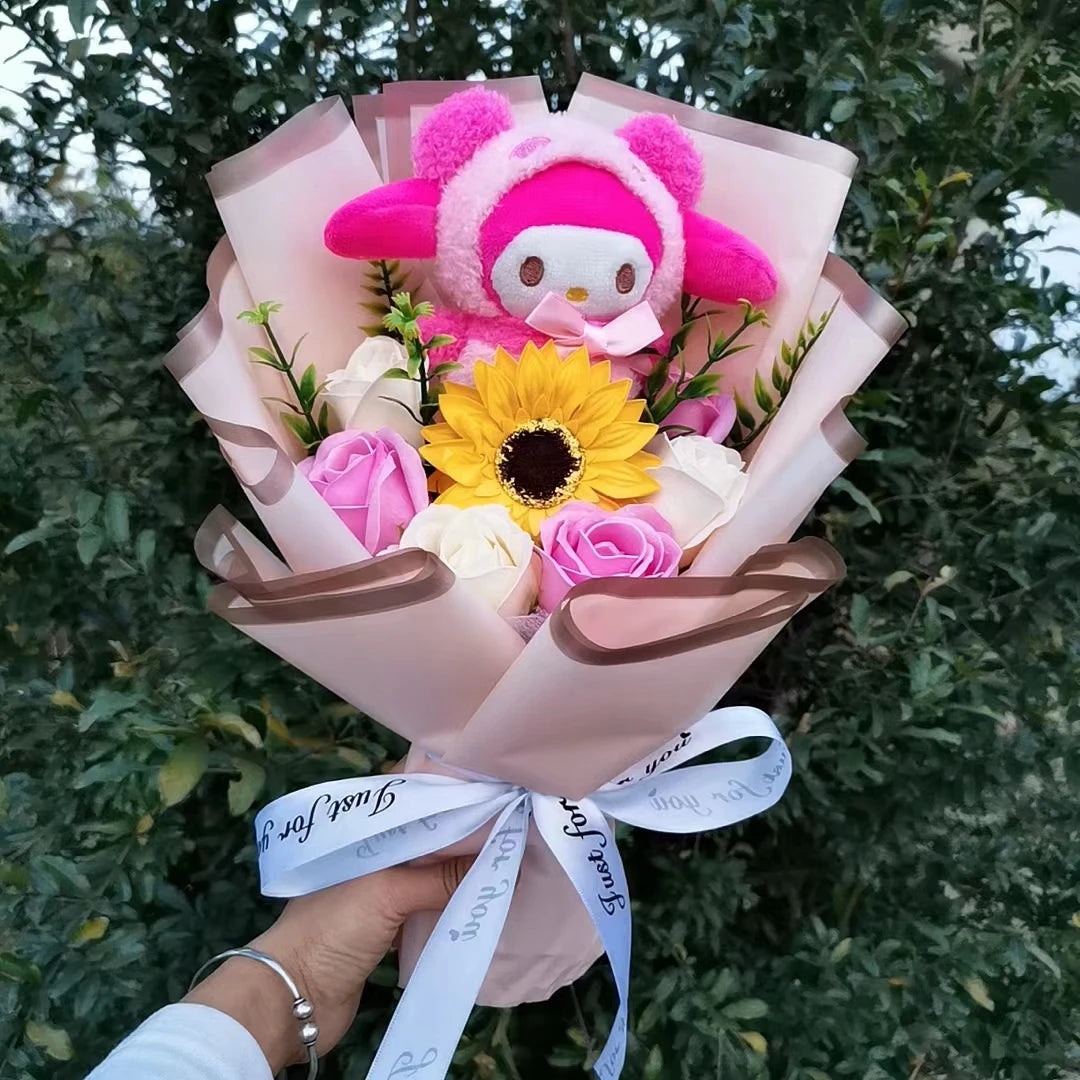 Hello Kitty Plush Bouquet Anime My Melody Kuromi Plush Toy Cinnamoroll Rose Sunflower Flower Valentine's Day Birthday Gifts – Image 2