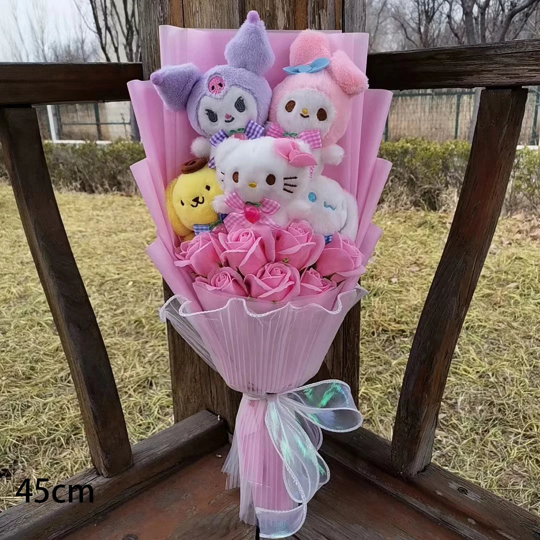 Kuromi My Melody Hello Kitty Cinnamoroll Anime Plush Bouquet Doll Toy Valentine's Day Girls Birthday Christmas Graduation Gift – Image 4