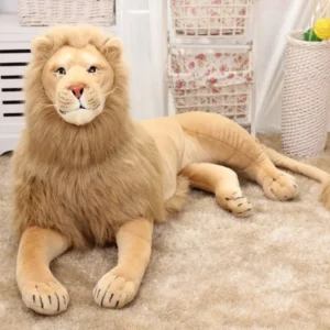 Coussin lion couché, peluche décorative pour enfants.
