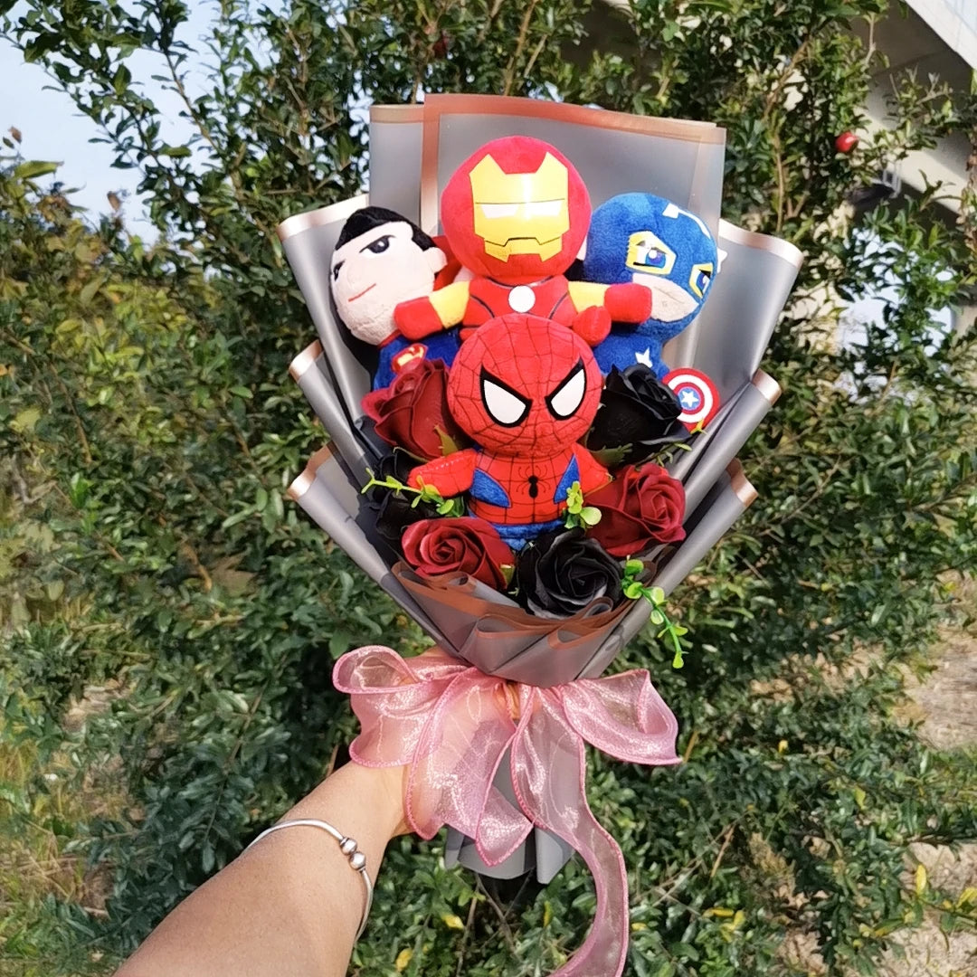 The Avengers Plush bouquets Anime Super Hero Spider-Man Iron Man Superman Captain America Plush Doll Toy Kids Birthday Gifts – Image 2