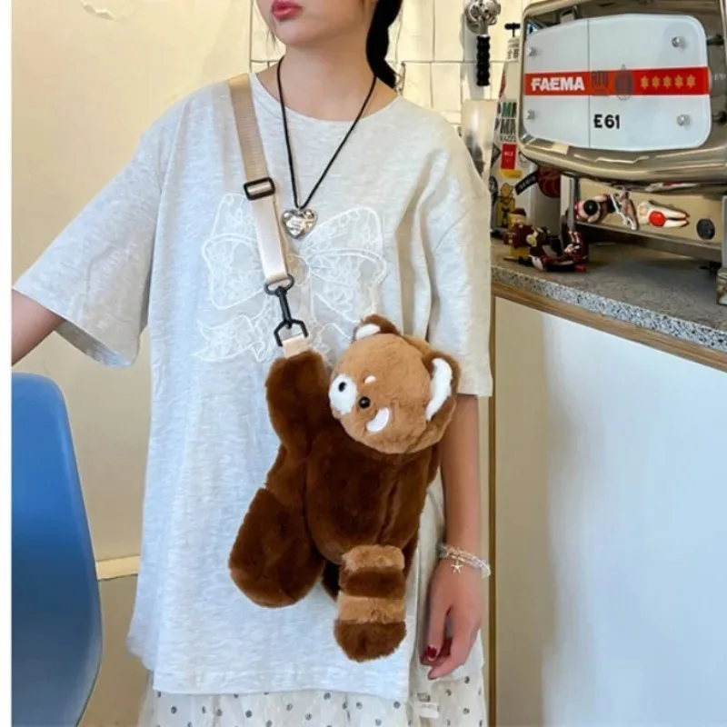 Sac à dos en peluche panda roux, adorable sac bandoulière – Image 2