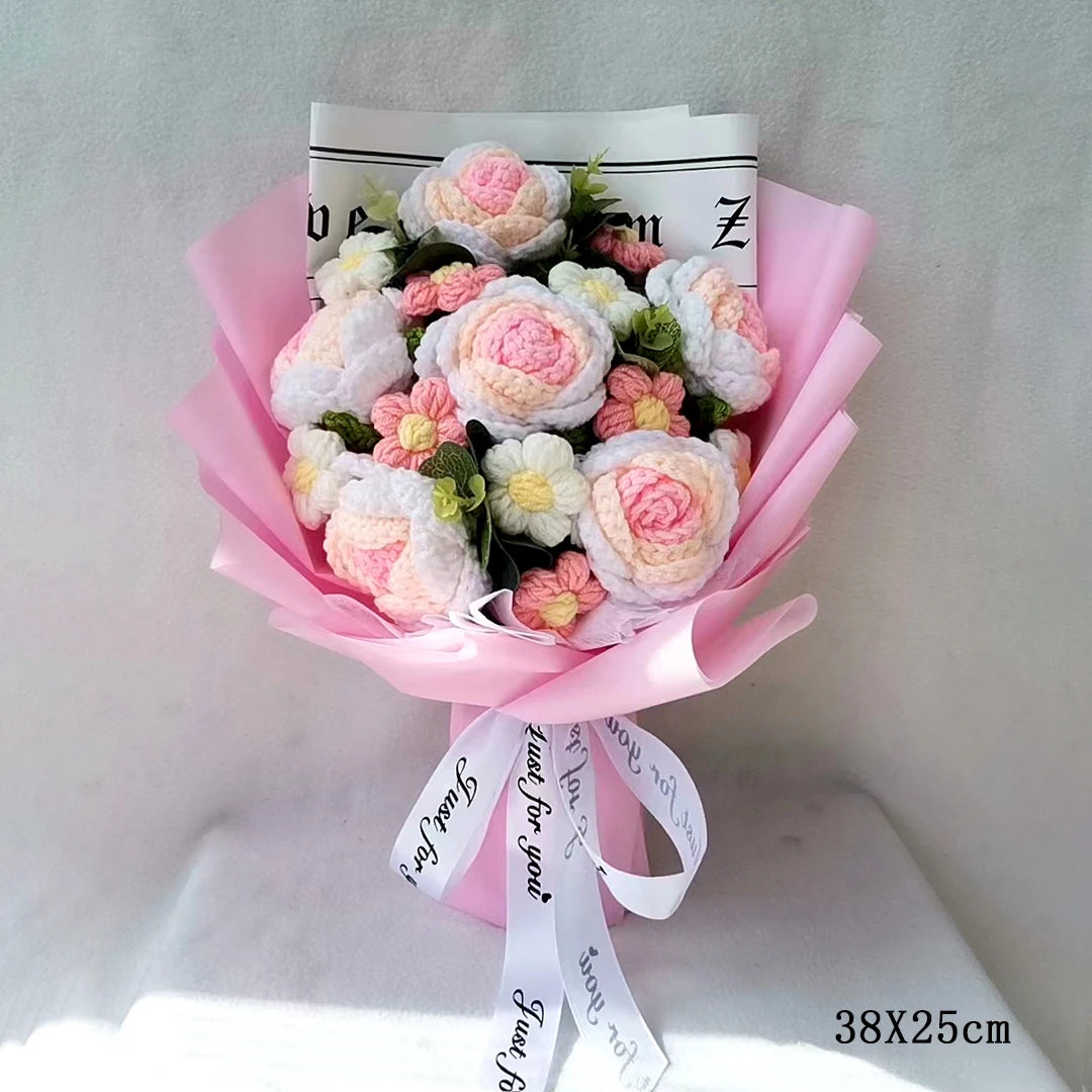 Creative Bouquet Knitted Roses Carnations Flowers Hand-Knitted Birthday Crochet Teacher's Day Valentine Christmas Gifts – Image 8