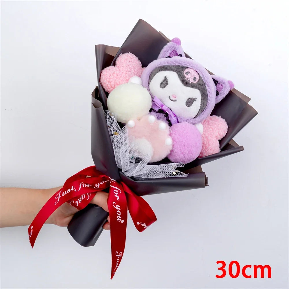 Christma Sanrio Kuromi Hello Kitty Cinnamoroll Cartoon Plush Bouquet Rose Wedding Party Decoration Valentine's Day Gift Promotio – Image 2