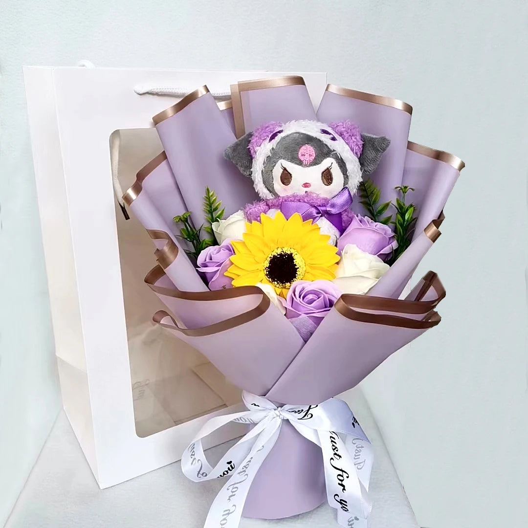 Hello Kitty Plush Bouquet Anime My Melody Kuromi Plush Toy Cinnamoroll Rose Sunflower Flower Valentine's Day Birthday Gifts – Image 12