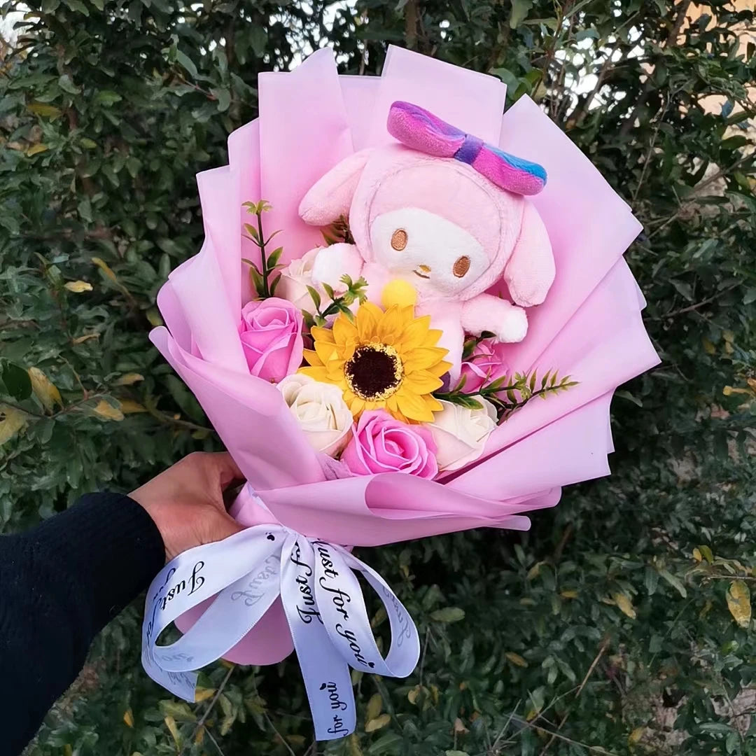 Hello Kitty Plush Bouquet Anime My Melody Kuromi Plush Toy Cinnamoroll Rose Sunflower Flower Valentine's Day Birthday Gifts – Image 4