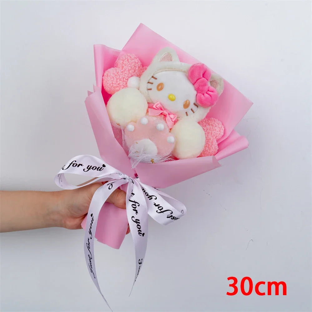 Christma Sanrio Kuromi Hello Kitty Cinnamoroll Cartoon Plush Bouquet Rose Wedding Party Decoration Valentine's Day Gift Promotio – Image 4
