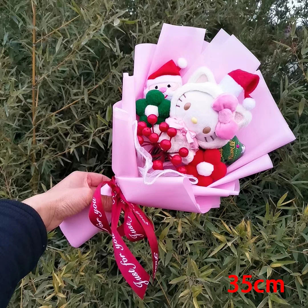 Christma Sanrio Kuromi Hello Kitty Cinnamoroll Cartoon Plush Bouquet Rose Wedding Party Decoration Valentine's Day Gift Promotio – Image 12