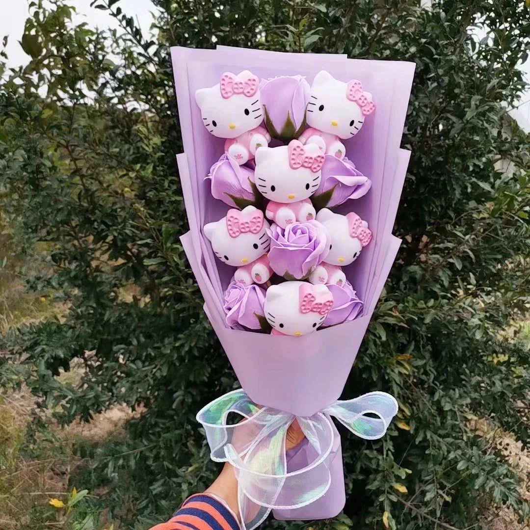 Pink Hello kitty Plush Toys With Soap Rose Flower Creative Bouquets Kawaii Stuffed Animals Doll Valentine's Day Christmas Gifts – Image 8