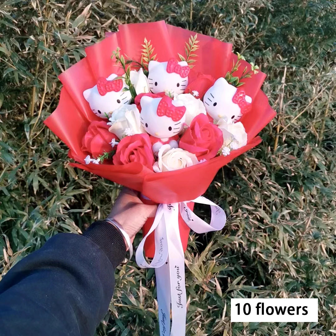 Hello Kitty Cartoon Plush Bouquet Anime Sanrio Rose Soap Flowers Doll Home Wedding Decoration Christmas Valentine's Day Gift – Image 2