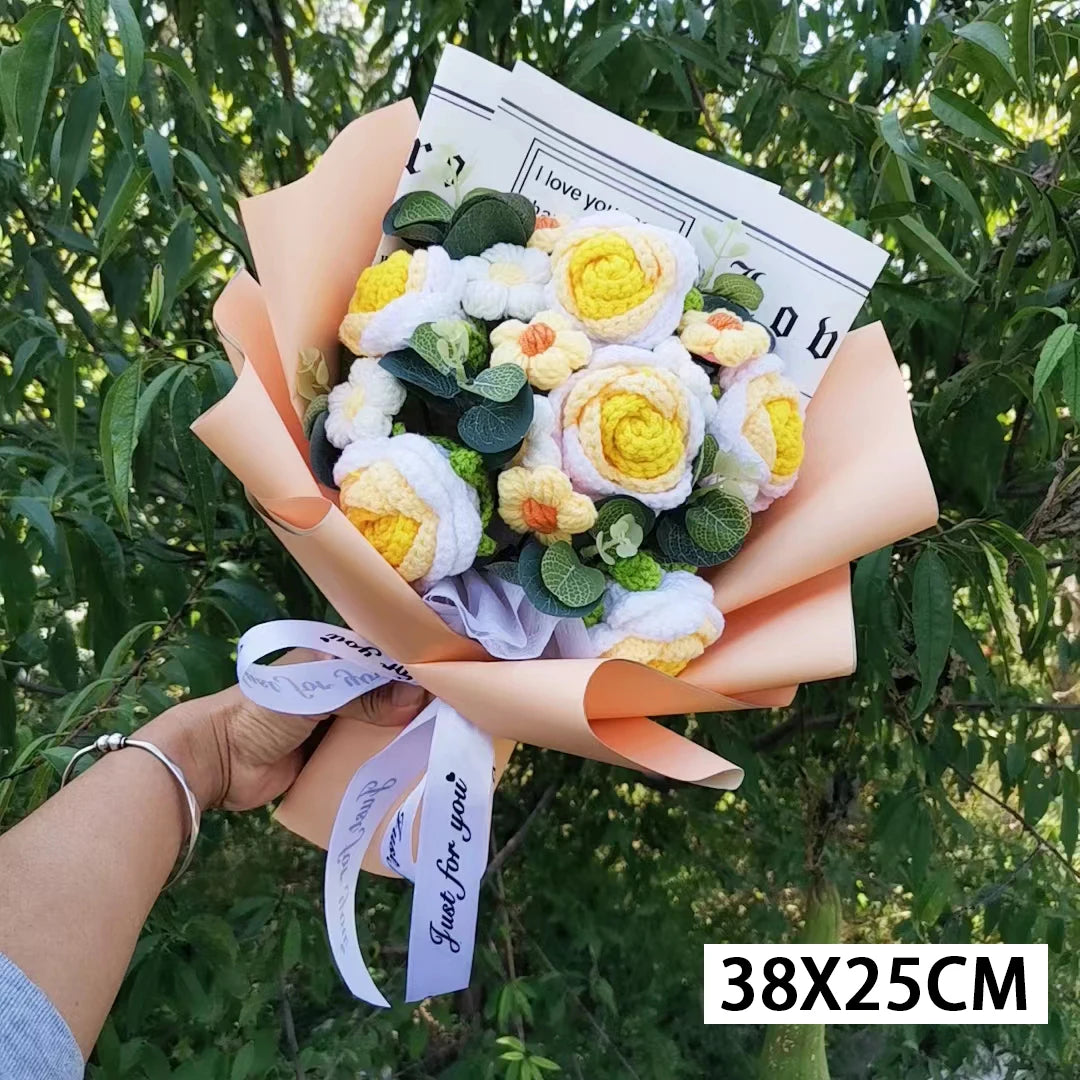 Creative Bouquet Knitted Roses Carnations Flowers Hand-Knitted Birthday Crochet Teacher's Day Valentine Christmas Gifts – Image 6