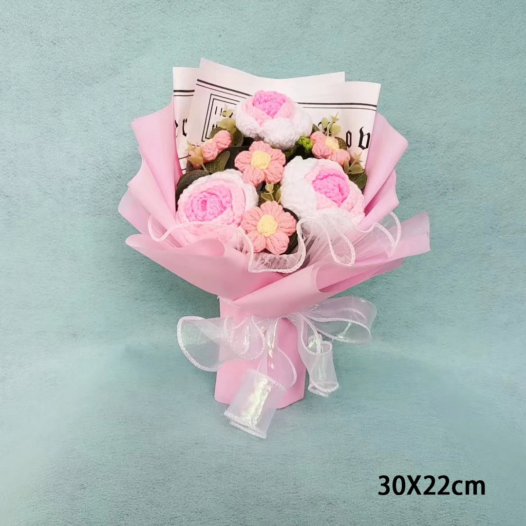 Creative Bouquet Knitted Roses Carnations Flowers Hand-Knitted Birthday Crochet Teacher's Day Valentine Christmas Gifts – Image 4