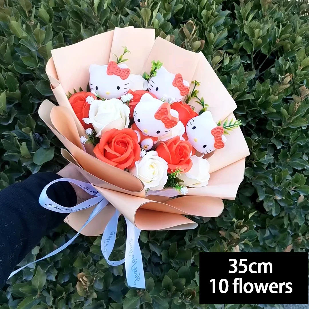 Hello Kitty Cartoon Plush Bouquet Anime Sanrio Rose Soap Flowers Doll Home Wedding Decoration Christmas Valentine's Day Gift – Image 20
