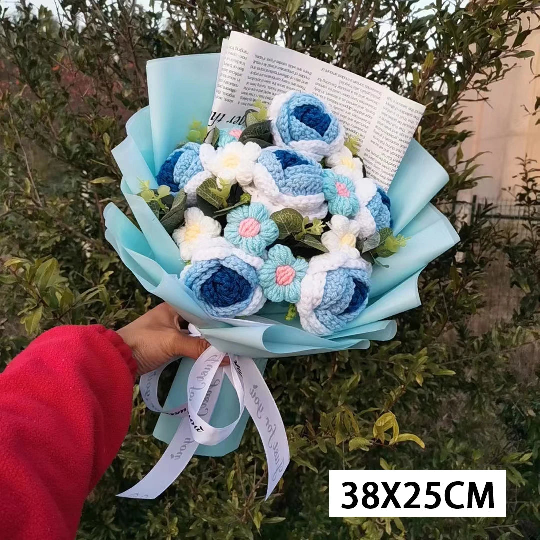 Creative Bouquet Knitted Roses Carnations Flowers Hand-Knitted Birthday Crochet Teacher's Day Valentine Christmas Gifts – Image 9