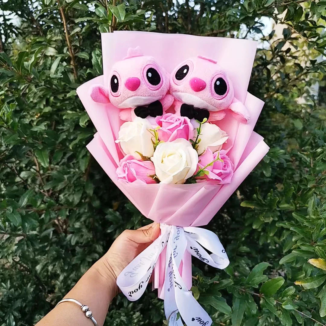 Disney Christmas Gift Anime Lilo Stitch Plush Bouquet Stuffed Animals Stitch Flower Bouquet Home Decoration Valentine Gift – Image 2