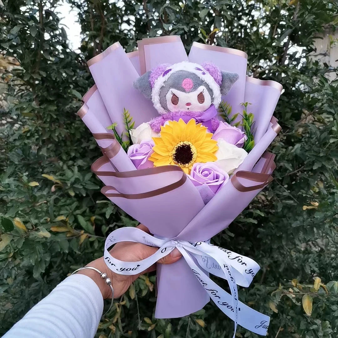 Hello Kitty Plush Bouquet Anime My Melody Kuromi Plush Toy Cinnamoroll Rose Sunflower Flower Valentine's Day Birthday Gifts – Image 14