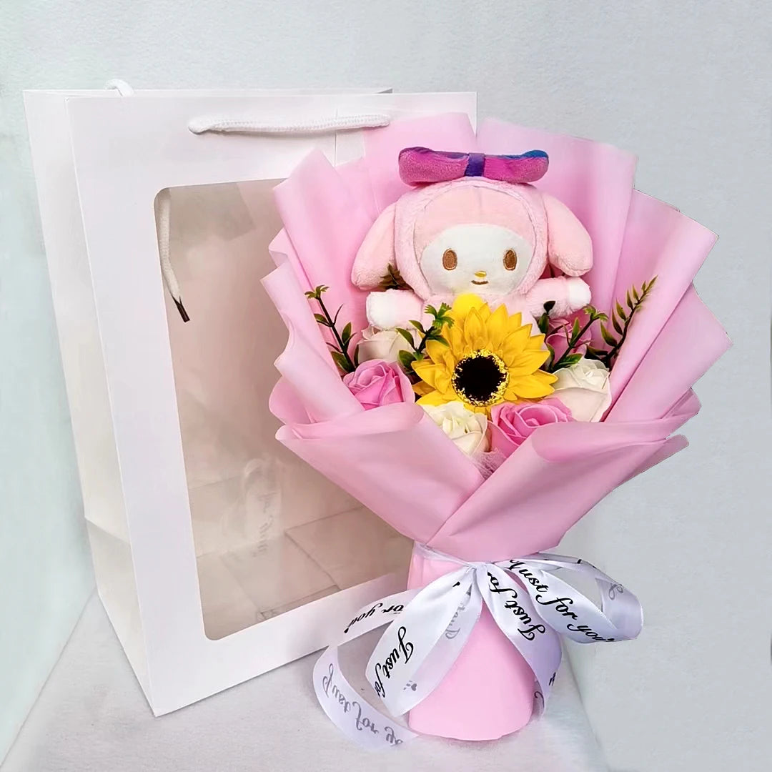 Hello Kitty Plush Bouquet Anime My Melody Kuromi Plush Toy Cinnamoroll Rose Sunflower Flower Valentine's Day Birthday Gifts – Image 11