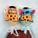 Doctor Teddy Bear Stitch Plush Bouquet Toys with Sunflower  Cute Teddy Bear Doll Student Graduation Souvenir Birthday Gifts