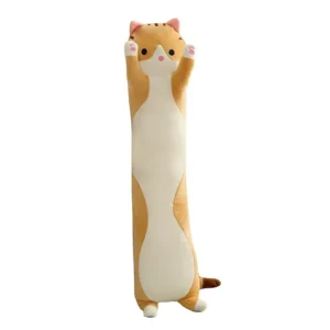 Coussin en peluche chat long, grand coussin de couchage.