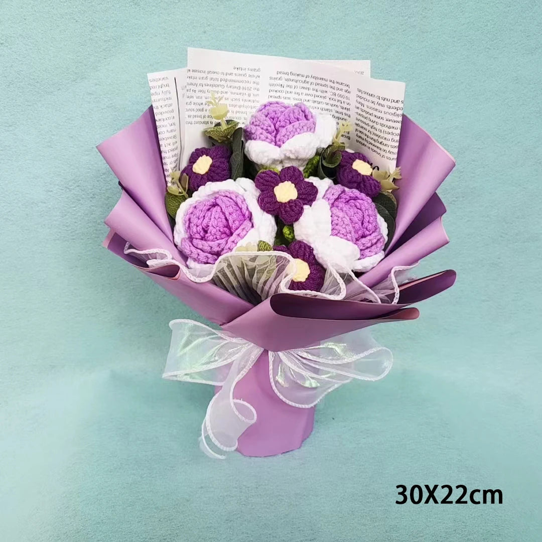 Creative Bouquet Knitted Roses Carnations Flowers Hand-Knitted Birthday Crochet Teacher's Day Valentine Christmas Gifts – Image 3