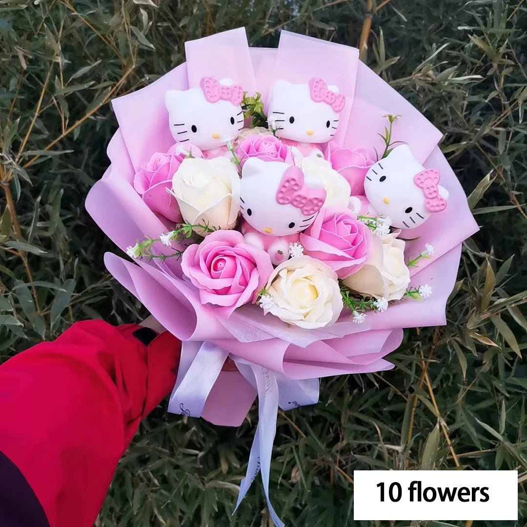 Bouquet Fleur Peluche Chat Hello Kitty - Bouquet de Fleurs Savon – Image 3