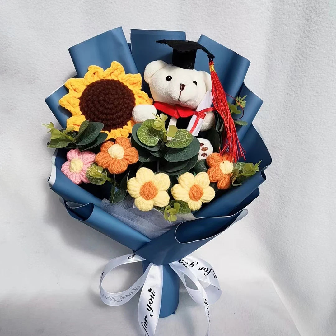 Teddy Bear Plush Graduation Flower Bouquet With Soap Rose Flower Birthday Sunflower Stuffed Animals Valentine's Day Gifts – Image 3