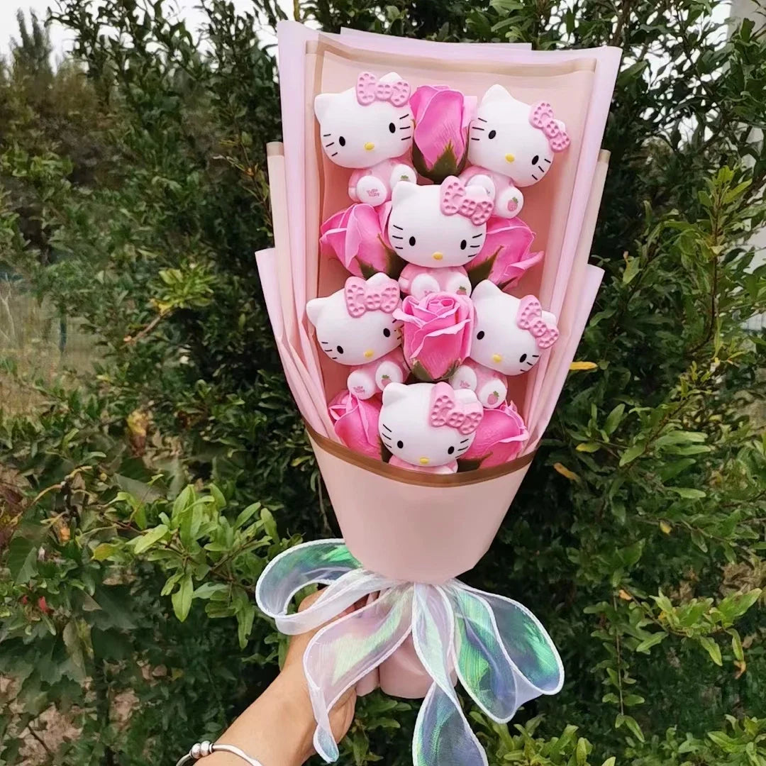 Pink Hello kitty Plush Toys With Soap Rose Flower Creative Bouquets Kawaii Stuffed Animals Doll Valentine's Day Christmas Gifts – Image 4