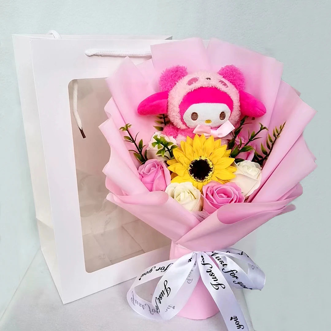 Hello Kitty Plush Bouquet Anime My Melody Kuromi Plush Toy Cinnamoroll Rose Sunflower Flower Valentine's Day Birthday Gifts – Image 9