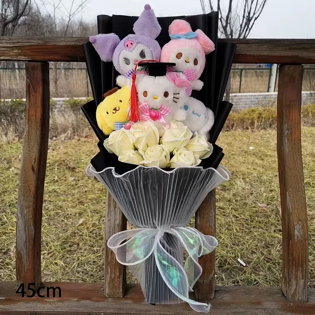 Graduation Bouquet Kuromi My Melody Hello Kitty Cinnamoroll Anime Plush Doll Toy Valentine's Day Girls Birthday Christmas Gift – Image 2