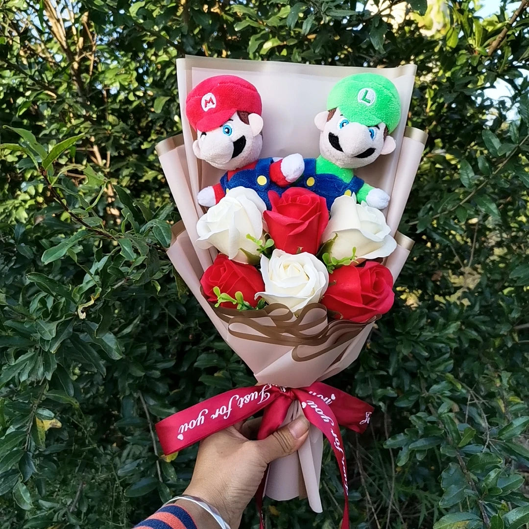 Super Mario Bros Christmas Plush Bouquet Doll Toys With Soap Rose Flower Stuffed Animals Doll Christmas Day/Valentine's Day Gift – Image 3