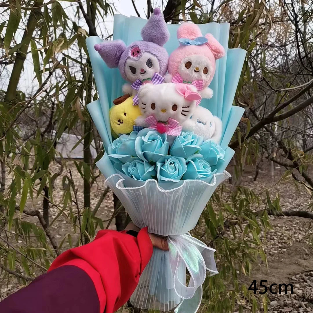 Graduation Bouquet Kuromi My Melody Hello Kitty Cinnamoroll Anime Plush Doll Toy Valentine's Day Girls Birthday Christmas Gift – Image 6