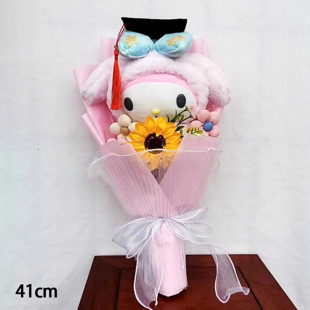 My Melody Graduation Flower Bouquet with Soap Rose Flower, Birthday Sunflower, Anime Plush Doll Toy, Valentine's Day Gifts – Image 3