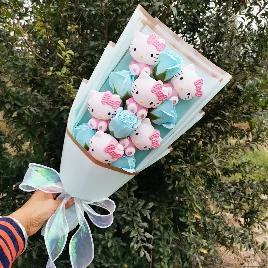 Pink Hello kitty Plush Toys With Soap Rose Flower Creative Bouquets Kawaii Stuffed Animals Doll Valentine's Day Christmas Gifts – Image 3