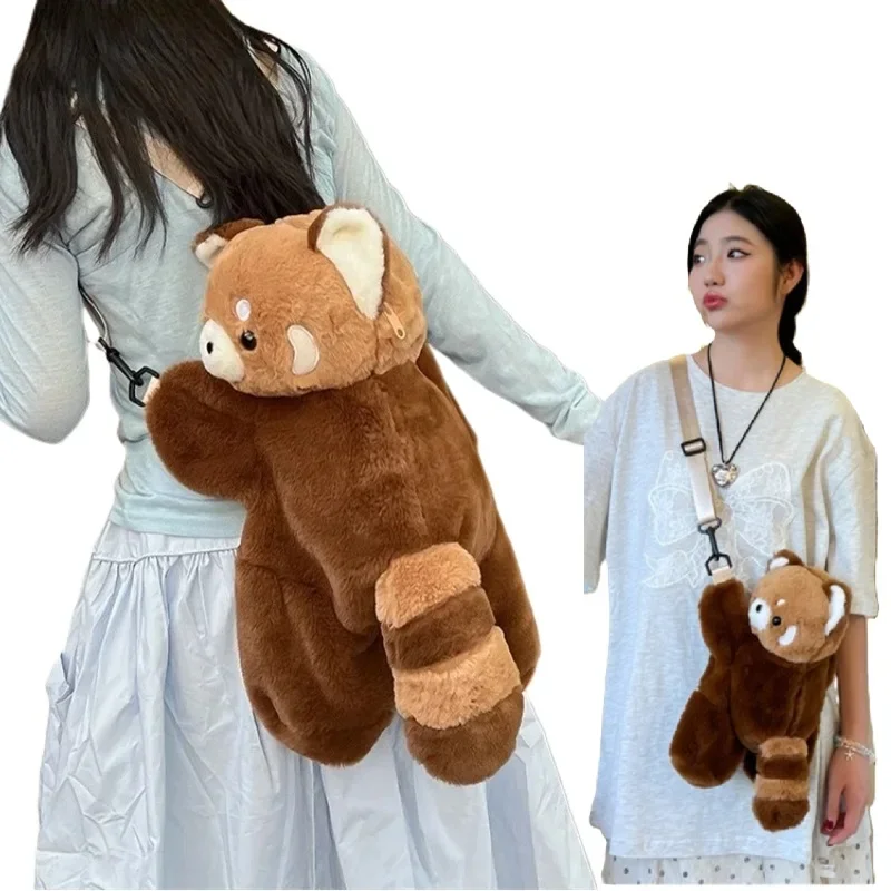 Sac à dos en peluche panda roux, adorable sac bandoulière