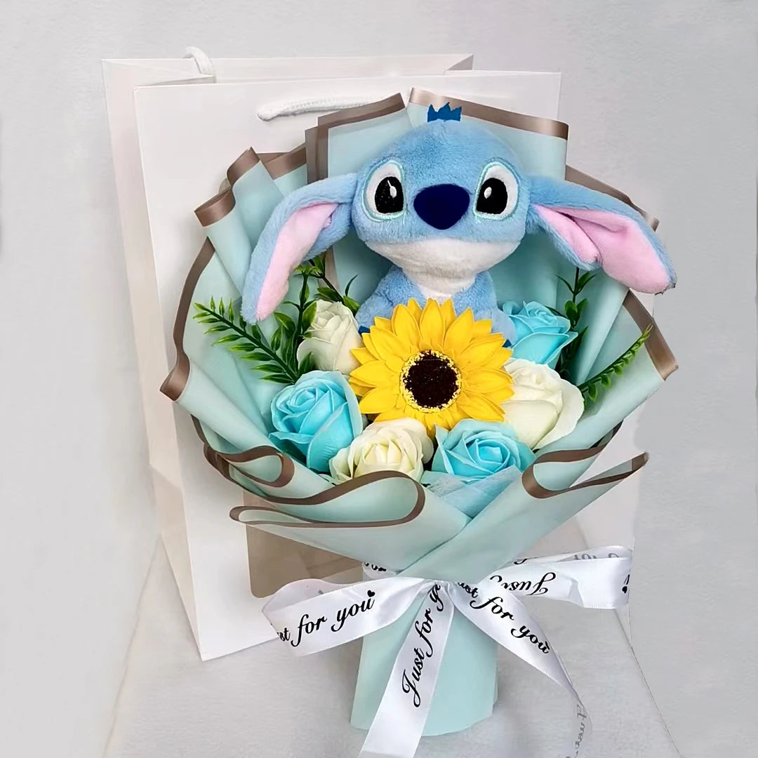 Peluche Lilo Stitch avec bouquet de fleurs Rose Savon – Image 7