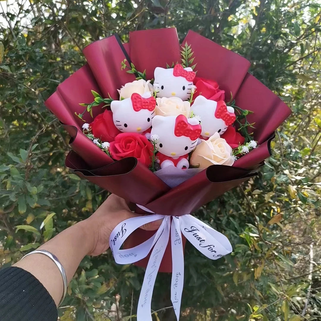 Bouquet Fleur Peluche Chat Hello Kitty - Bouquet de Fleurs Savon – Image 7