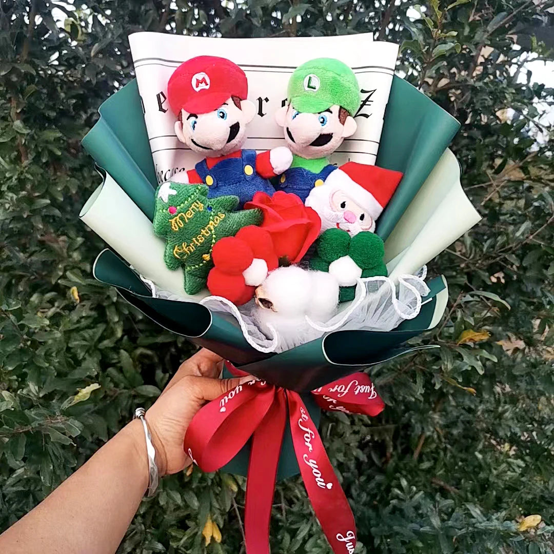 Super Mario Bros Christmas Plush Bouquet Doll Toys With Soap Rose Flower Stuffed Animals Doll Christmas Day/Valentine's Day Gift – Image 2