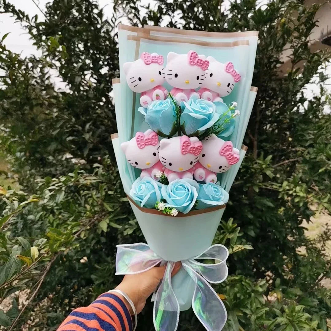 Pink Hello kitty Plush Toys With Soap Rose Flower Creative Bouquets Kawaii Stuffed Animals Doll Valentine's Day Christmas Gifts – Image 2