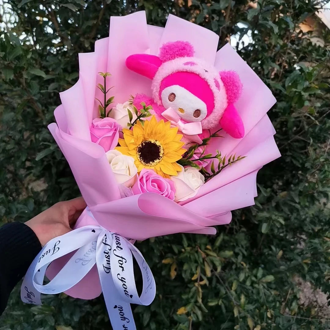 Hello Kitty Plush Bouquet Anime My Melody Kuromi Plush Toy Cinnamoroll Rose Sunflower Flower Valentine's Day Birthday Gifts – Image 3