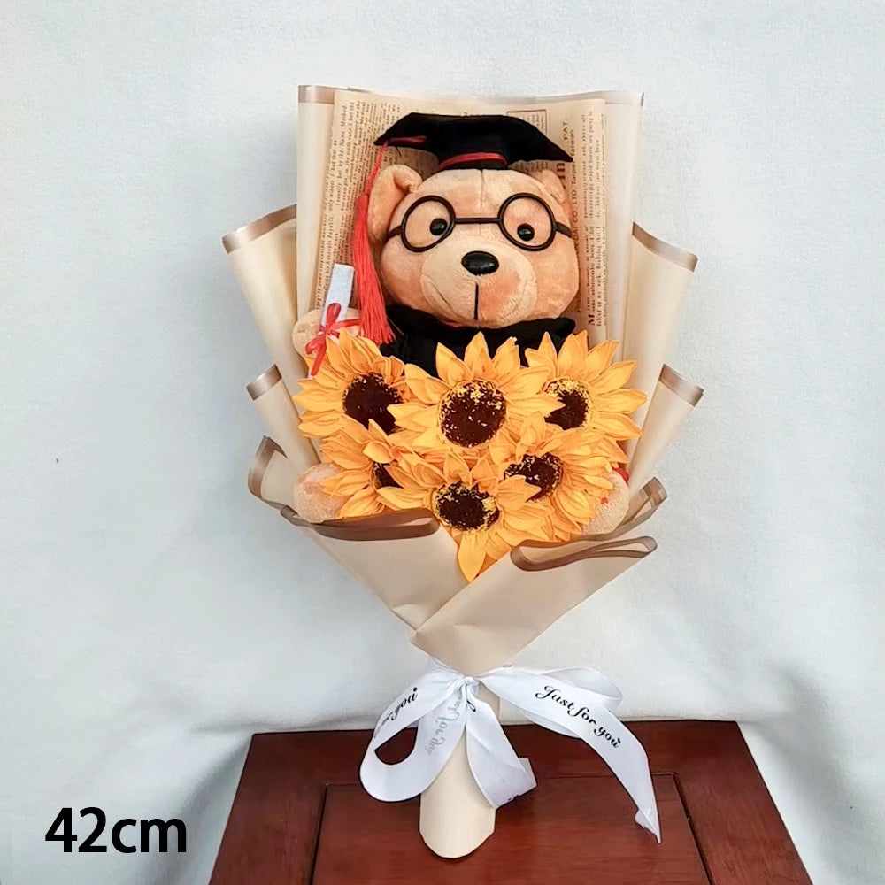 Doctor Teddy Bear Stitch Plush Bouquet Toys with Sunflower Cute Teddy Bear Doll Student Graduation Souvenir Birthday Gifts – Image 2