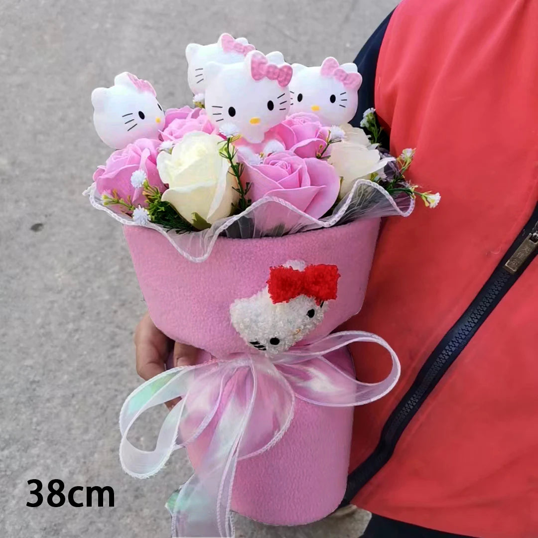 Hello Kitty Cartoon Plush Bouquet Anime Sanrio Rose Soap Flowers Doll Home Wedding Decoration Christmas Valentine's Day Gift – Image 5