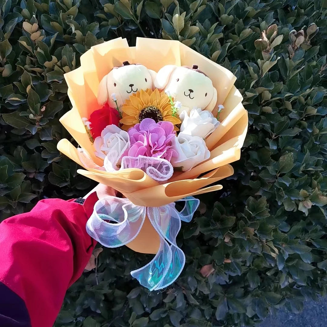 Anime My Melody Plush Toy Cinnamoroll Teddy Bear Cartoon Flower Bouquet Valentine's Day Christmas Birthday Holiday Gifts – Image 2