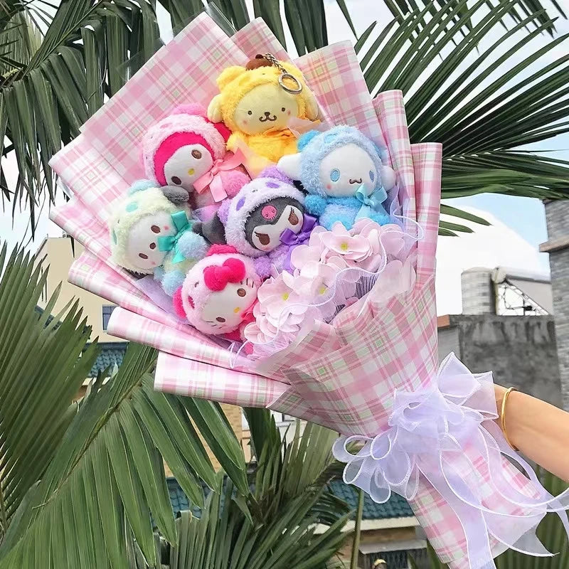 Navy Sanrio Anime Plush Doll Toy Hello Kitty My Melody Cinnamoroll Cartoon Bouquet Girlfriend Birthday Valentine's Day Gift – Image 3