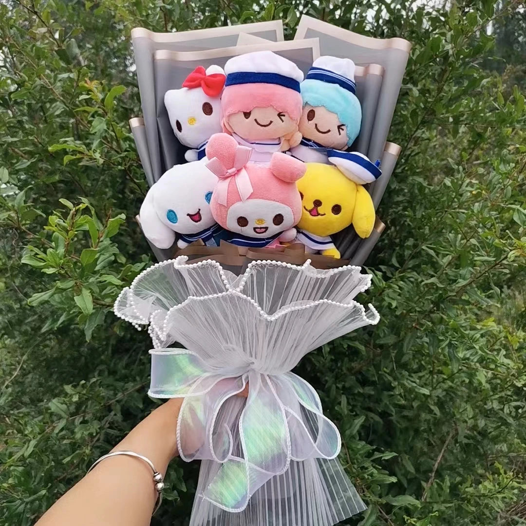 Navy Sanrio Anime Plush Doll Toy Hello Kitty My Melody Cinnamoroll Cartoon Bouquet Girlfriend Birthday Valentine's Day Gift – Image 2