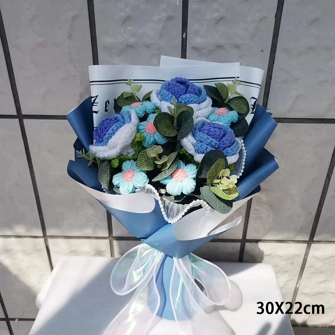 Creative Bouquet Knitted Roses Carnations Flowers Hand-Knitted Birthday Crochet Teacher's Day Valentine Christmas Gifts – Image 5