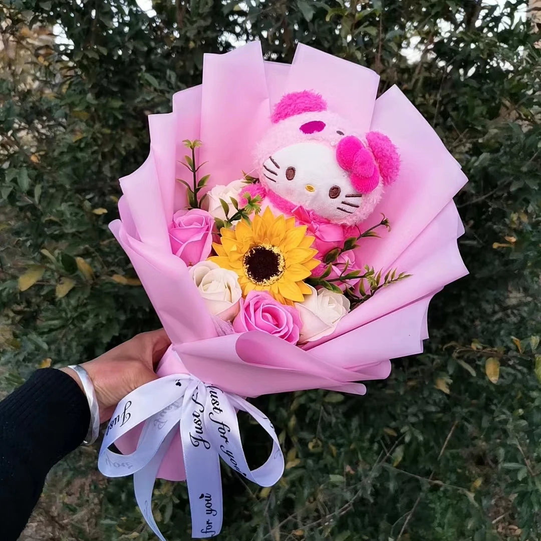 Hello Kitty Plush Bouquet Anime My Melody Kuromi Plush Toy Cinnamoroll Rose Sunflower Flower Valentine's Day Birthday Gifts – Image 7