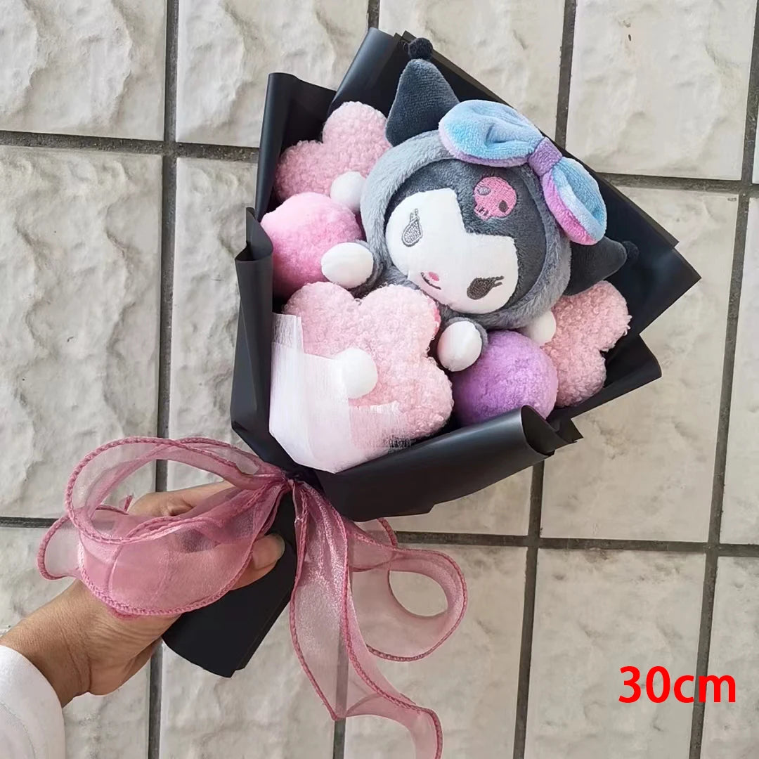 Christma Sanrio Kuromi Hello Kitty Cinnamoroll Cartoon Plush Bouquet Rose Wedding Party Decoration Valentine's Day Gift Promotio – Image 3